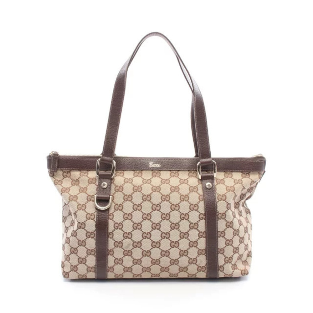 Gucci Abbey GG Canvas Tote Bag Leather Beige Brown